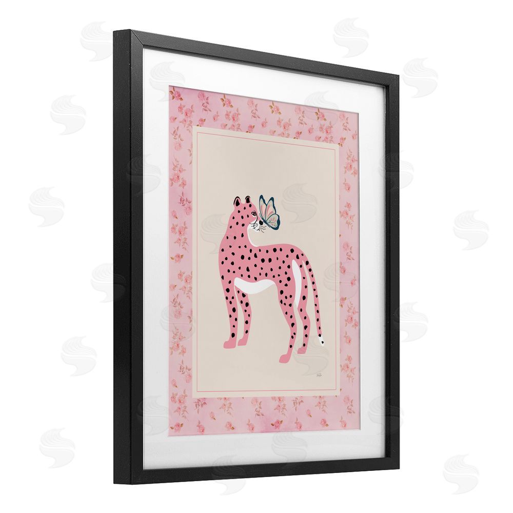 Natalie Carpentieri Cheetah & Butterfly Friendship Black Framed Print Under Glass with Matting Wall Art