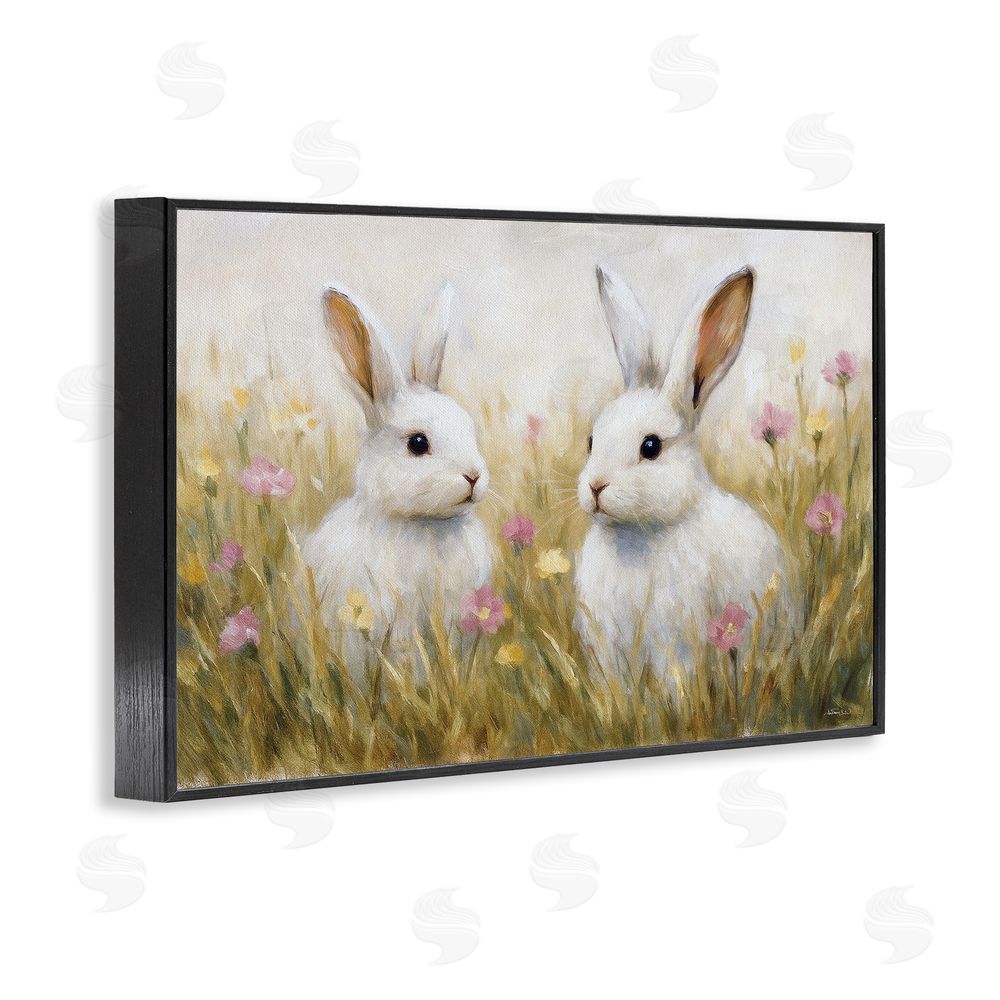 Antony Smith Bunny Pair & Speckled Blooms Black Framed Giclee Wall Art Print