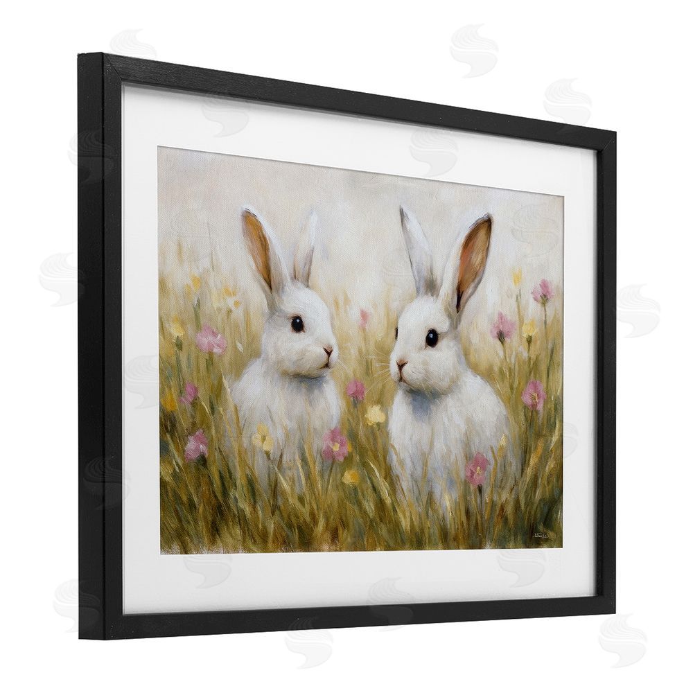 Antony Smith Bunny Pair & Speckled Blooms Black Framed Print Under Glass Wall Art