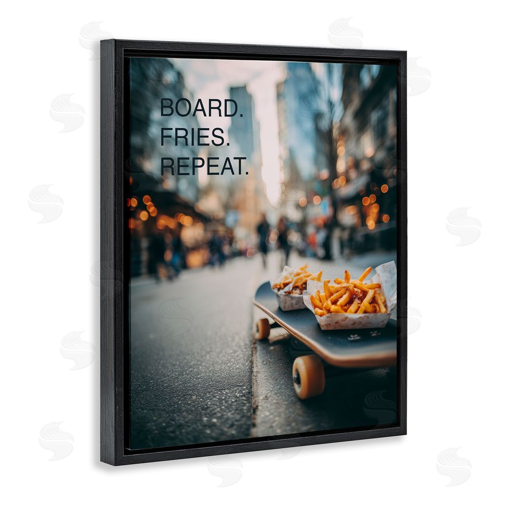 A Barefoot Stylist Board Fries Repeat Black Floating Frame Canvas Wall Art Print