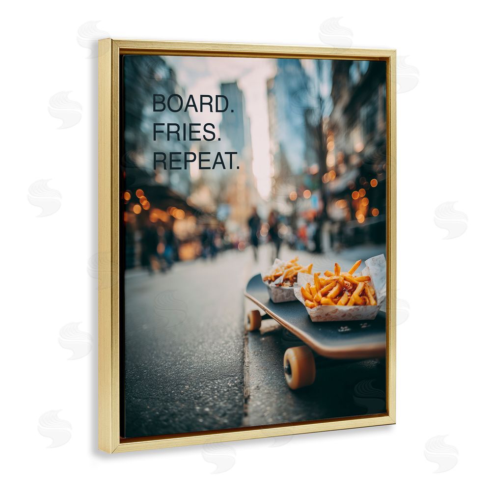 A Barefoot Stylist Board Fries Repeat Gold Floating Frame Canvas Wall Art Print