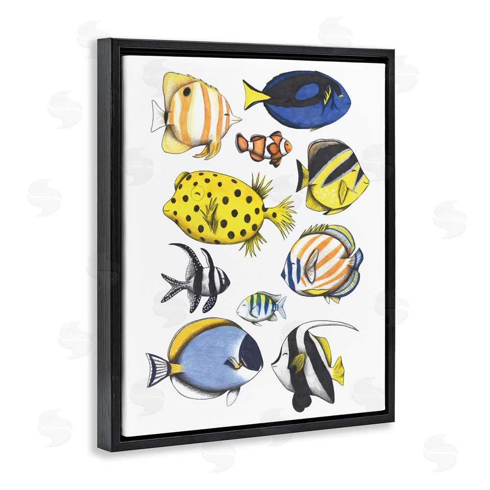 Cecilia Battaini Aquatic Fishes Collection Black Floating Frame Stretched Canvas Wall Art Print