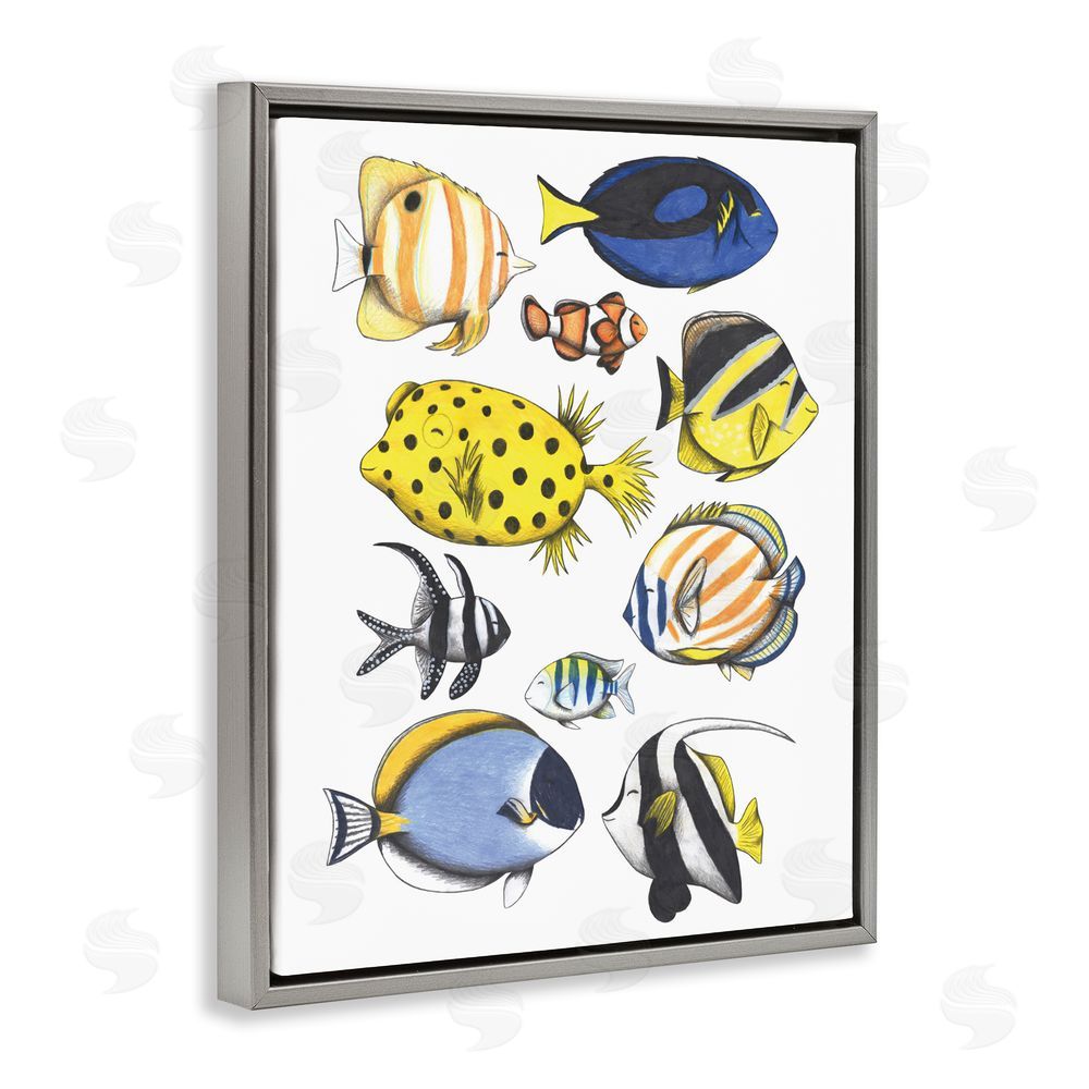Cecilia Battaini Aquatic Fishes Collection Gray Floating Frame Stretched Canvas Wall Art Print