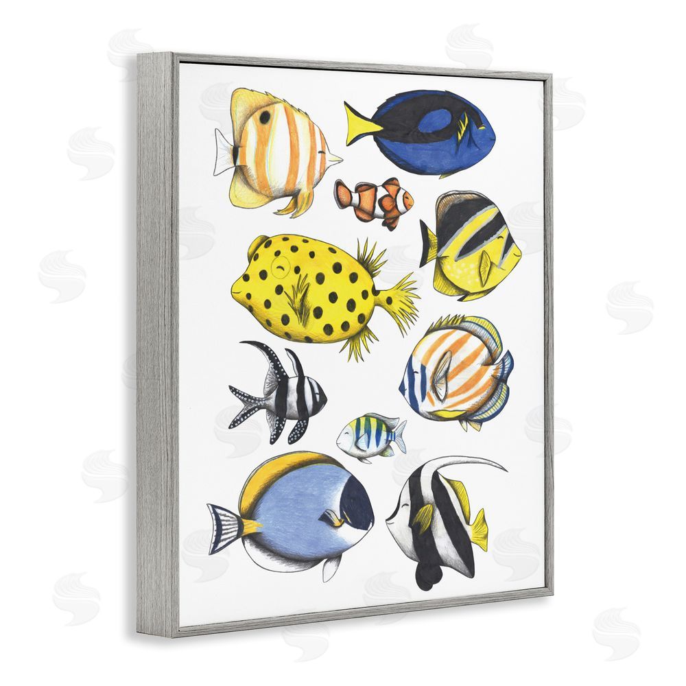 Cecilia Battaini Aquatic Fishes Collection Gray Framed Giclee Wall Art Print
