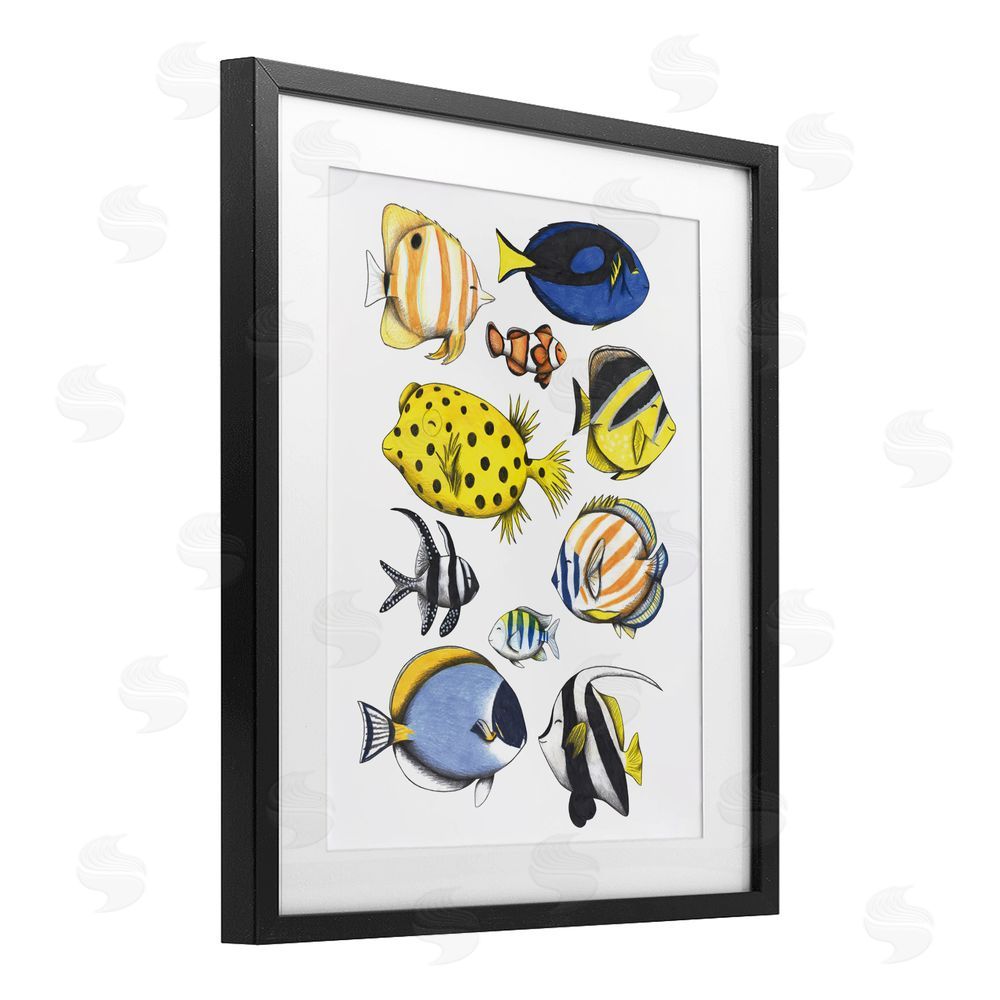 Cecilia Battaini Aquatic Fishes Collection Black Framed Print Under Glass with Matting Wall Art