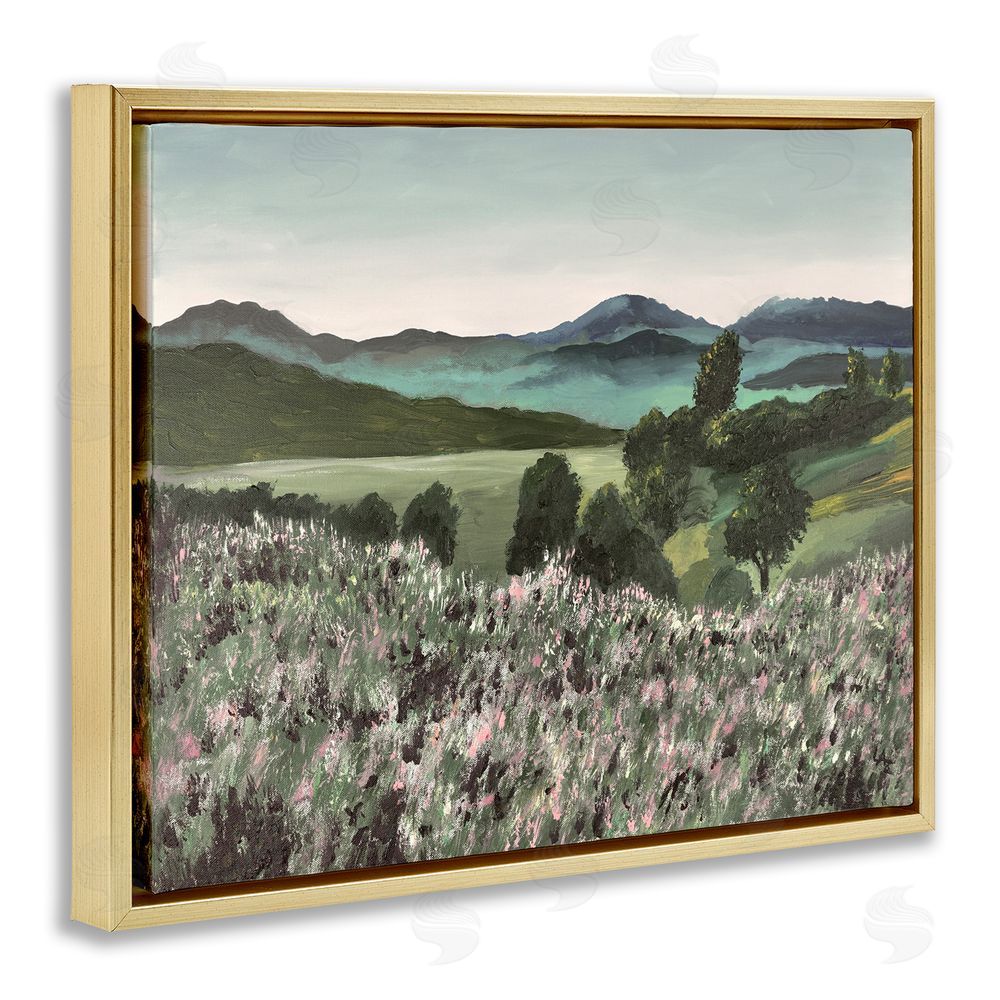 Lee Ann Zirbes Windblown Meadow Blooms Gold Floating Framed Canvas Wall Art Print