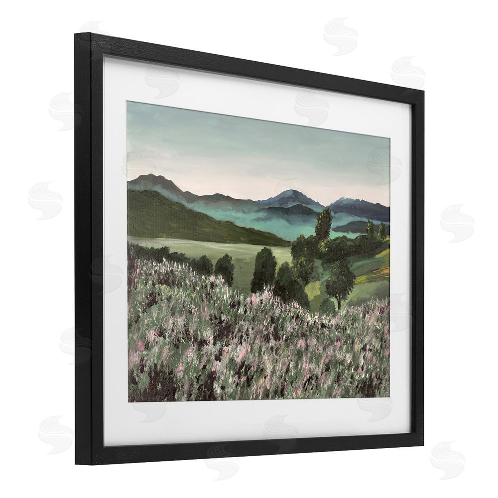 Lee Ann Zirbes Windblown Meadow Blooms Black Framed Print Under Glass with White Mat Wall Art