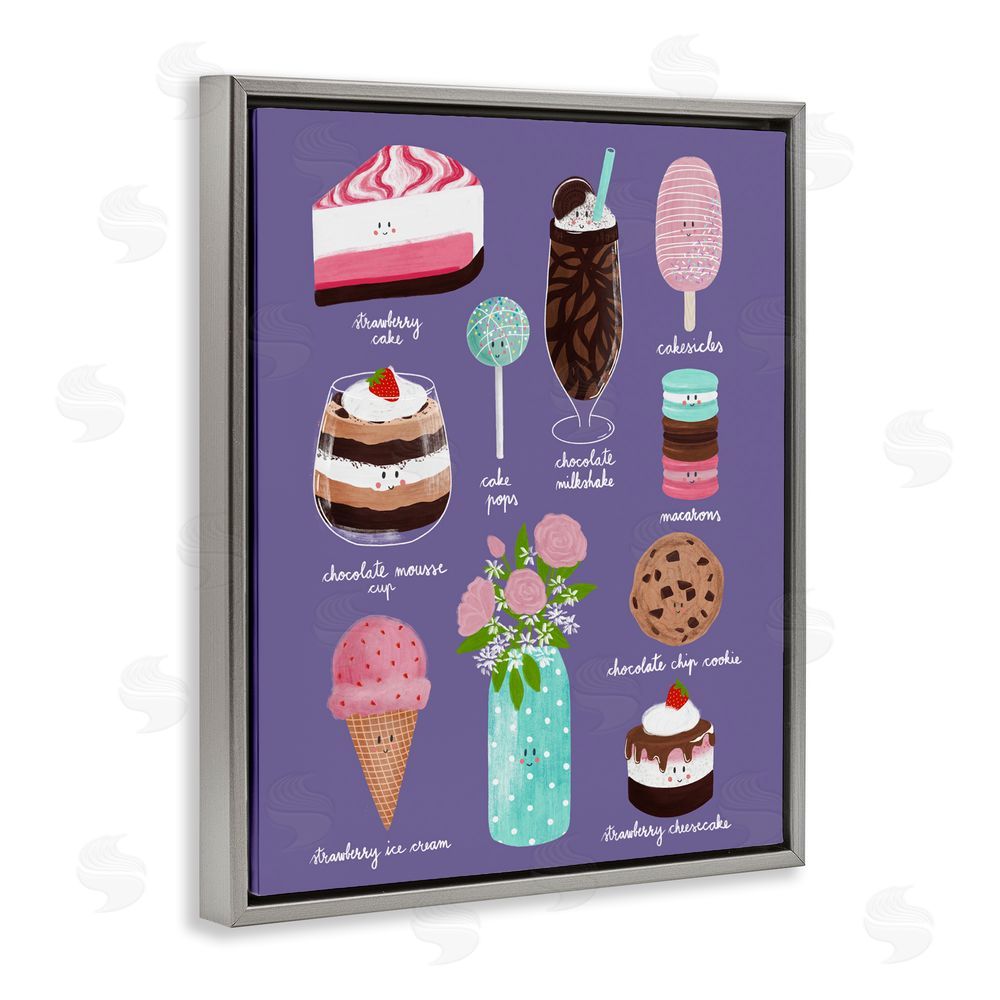 Metka Hiti Decadent Desserts & Flowers Gray Floating Frame Canvas Wall Art Print