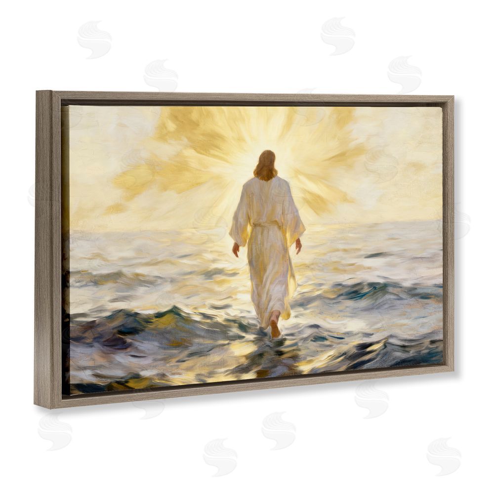 Kim Allen Golden Walk Spiritual Figure Brown Floating Framed Canvas Wall Art