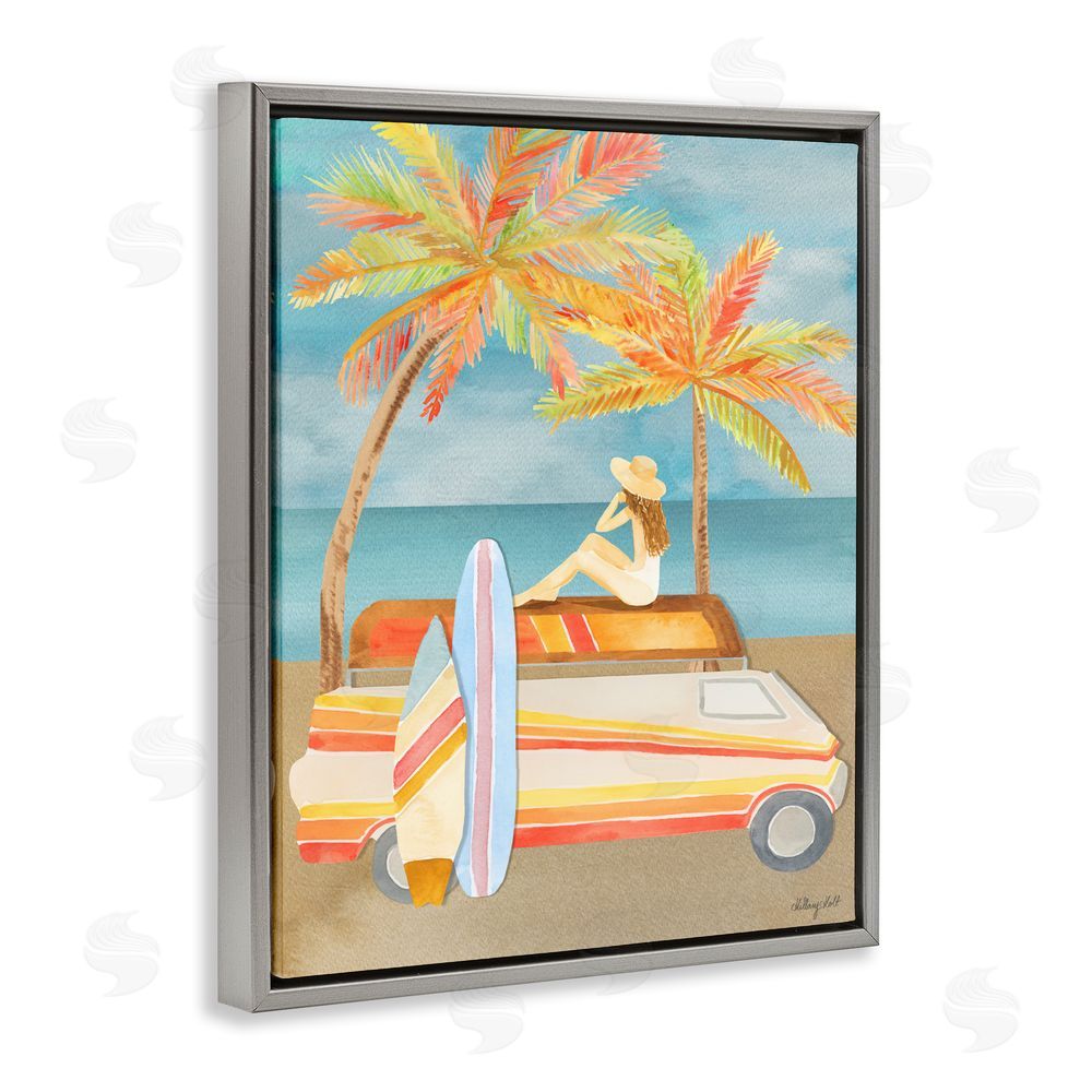 Hillary Holt California Road Trip Gray Floating Frame Stretched Canvas Wall Art Print