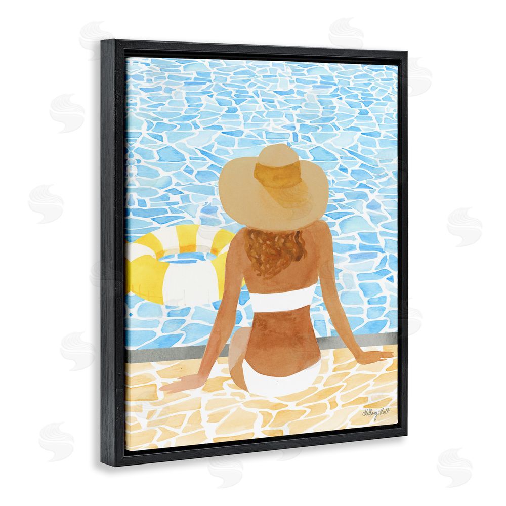 Hillary Holt Summer Poolside Chill Black Floating Framed Canvas Wall Art Print