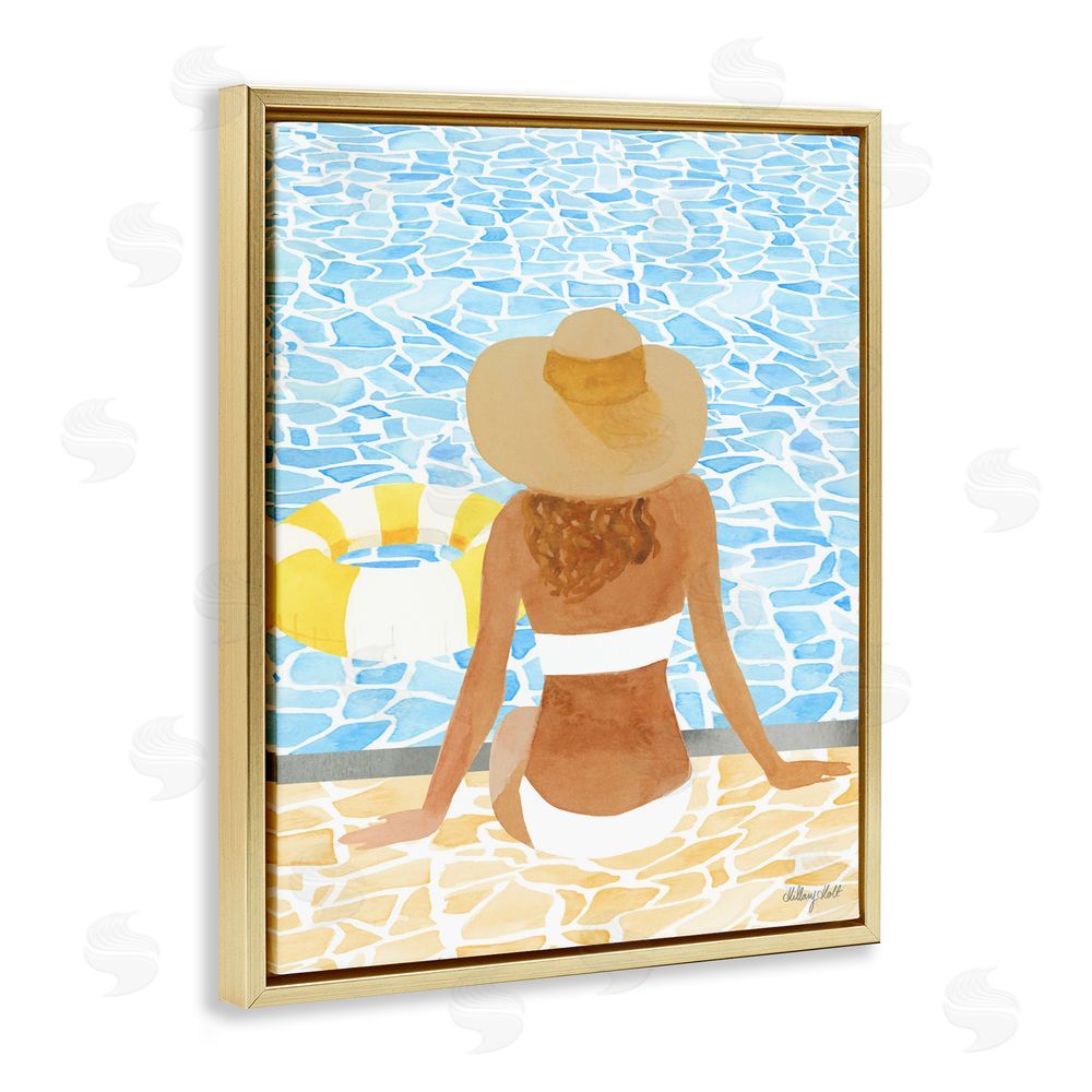 Hillary Holt Summer Poolside Chill Gold Floating Framed Canvas Wall Art Print