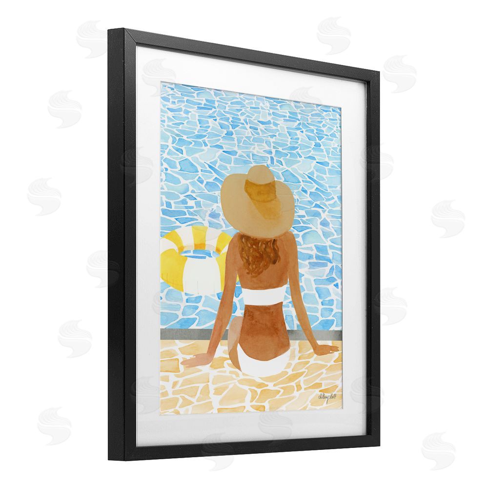 Hillary Holt Summer Poolside Chill Black Framed Print Under Glass with White Mat Wall Art