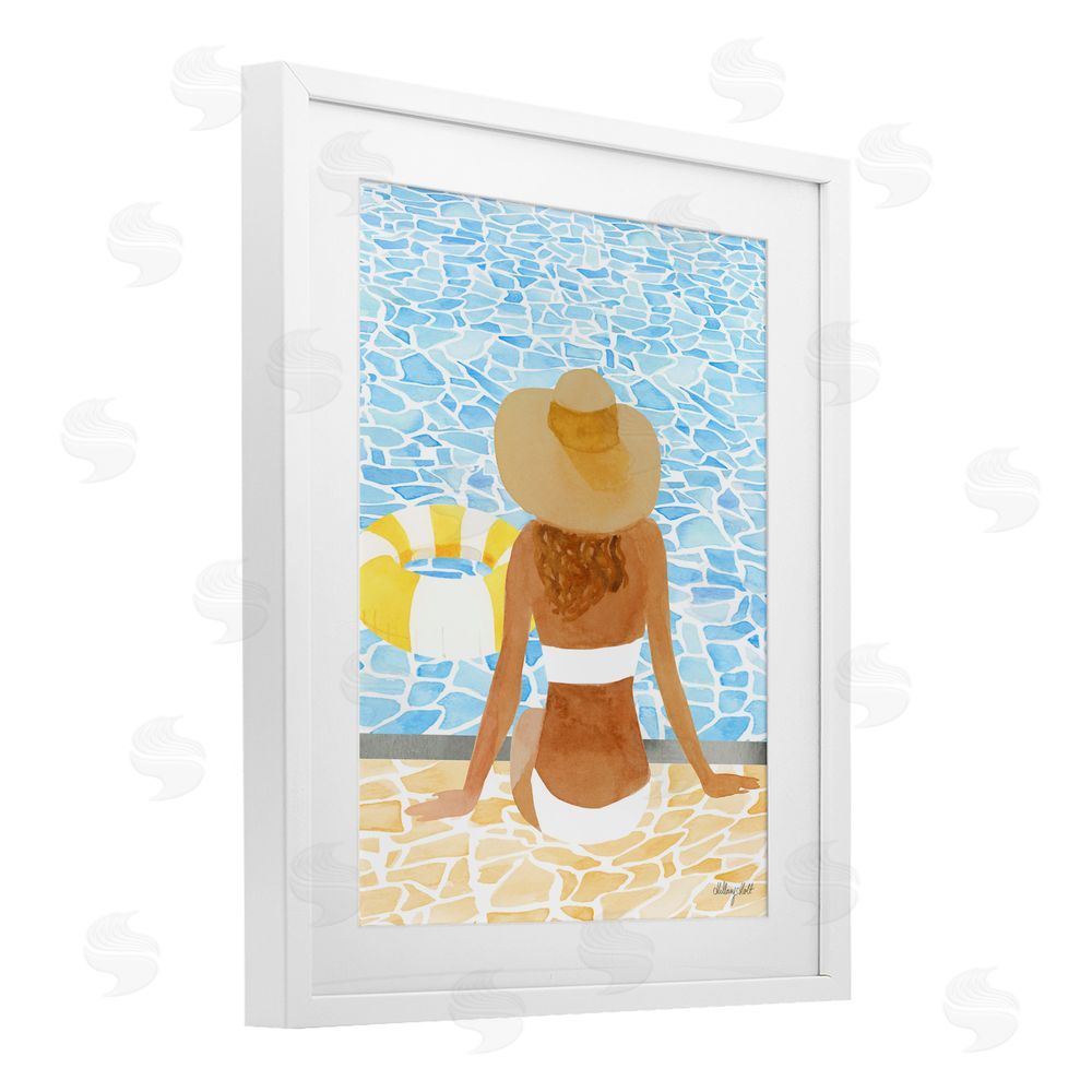 Hillary Holt Summer Poolside Chill White Framed Print Under Glass with White Mat Wall Art