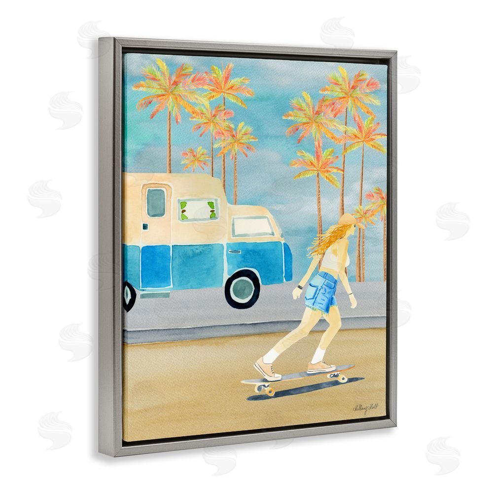 Hillary Holt Santa Monica Road Trip Gray Floating Framed Canvas Wall Art Print