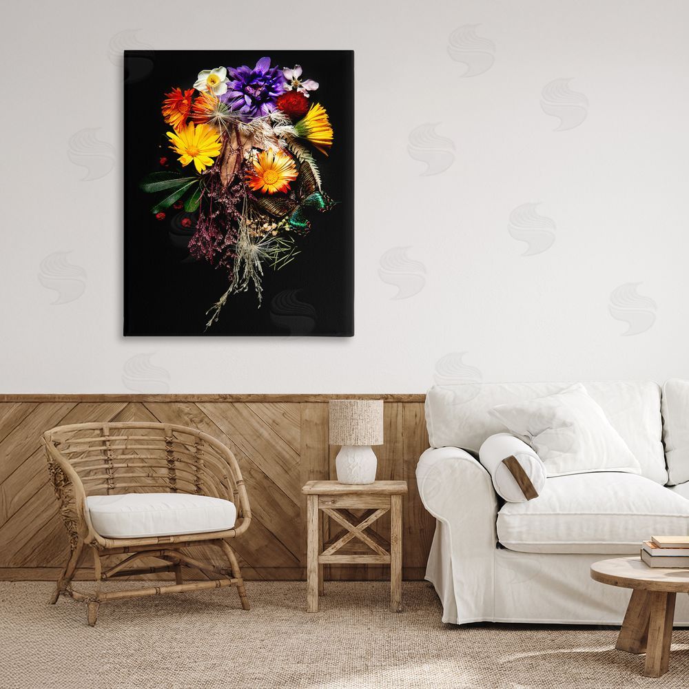 Carl Kravats Butterfly Adorned Arrangement Stretched Canvas Wall Art Print in Room