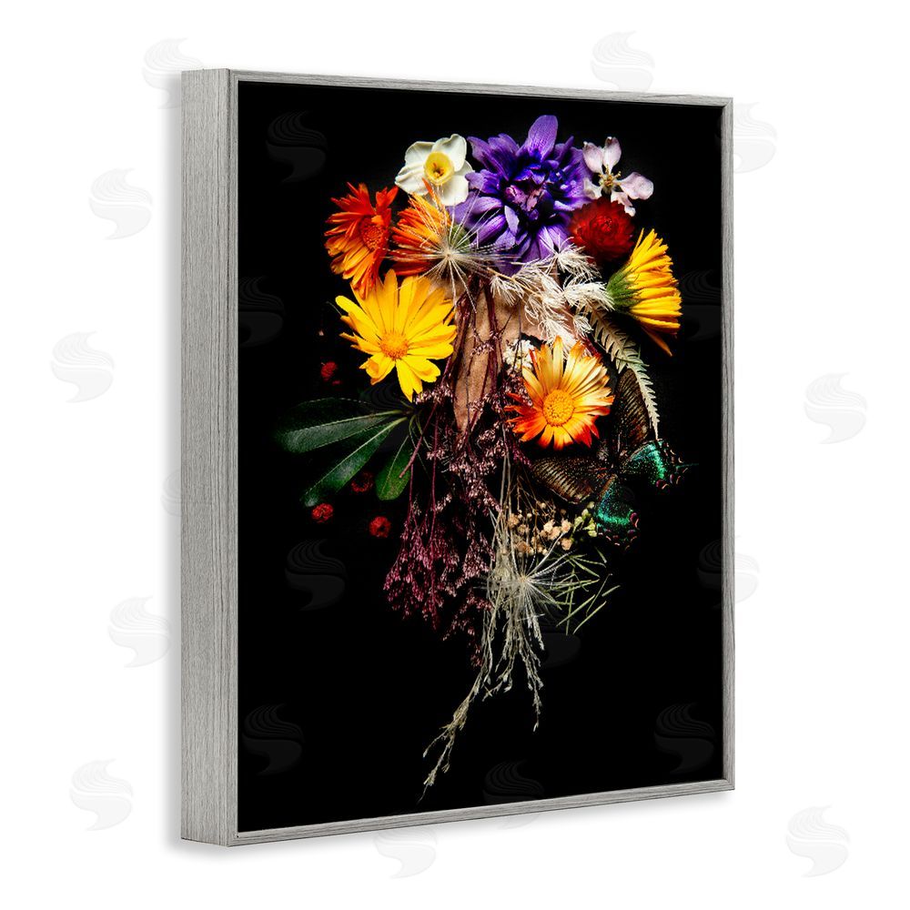 Carl Kravats Butterfly Adorned Arrangement Gray Framed Giclee Wall Art Print