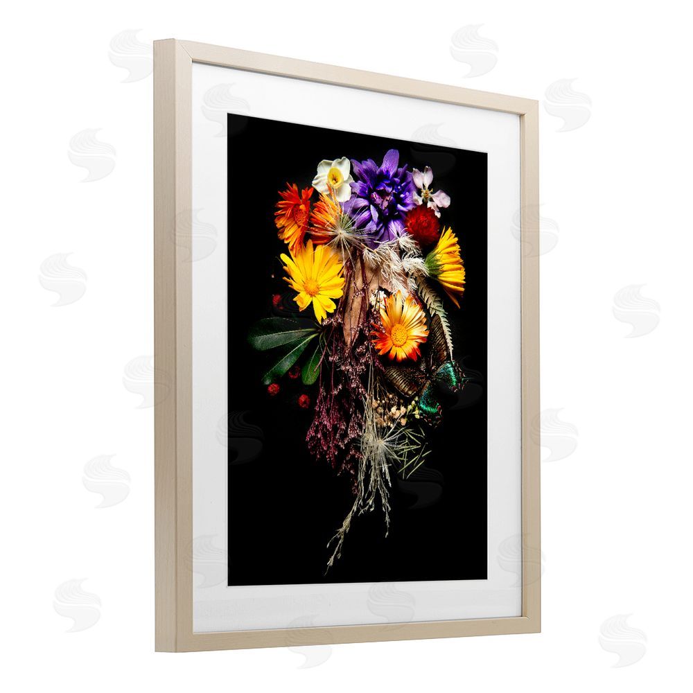Carl Kravats Butterfly Adorned Arrangement Brown Framed Print Under Glass with Matting Wall Art