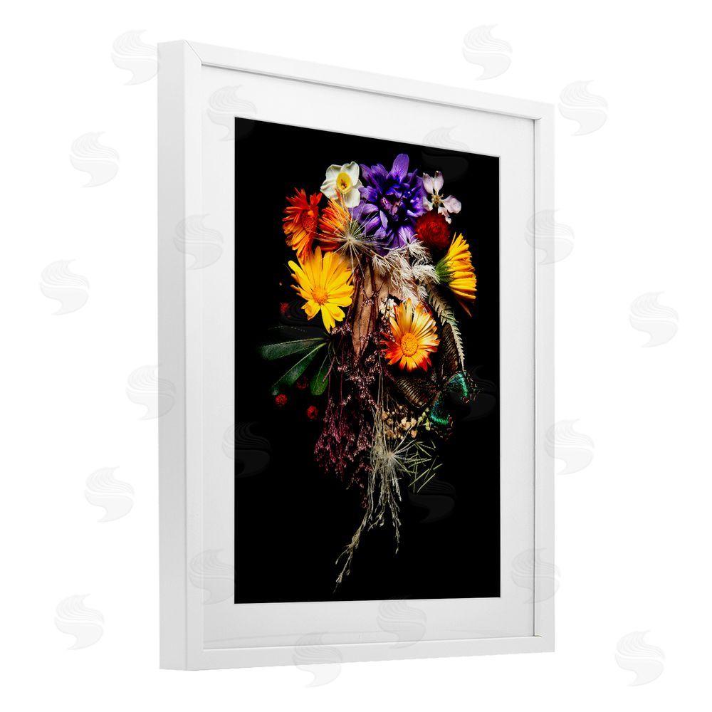 Carl Kravats Butterfly Adorned Arrangement White Framed Print Under Glass with Matting Wall Art
