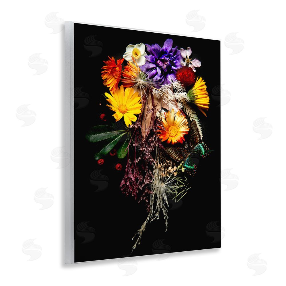Carl Kravats Butterfly Adorned Arrangement Wall Plaque Art Print with White Foil Wrap