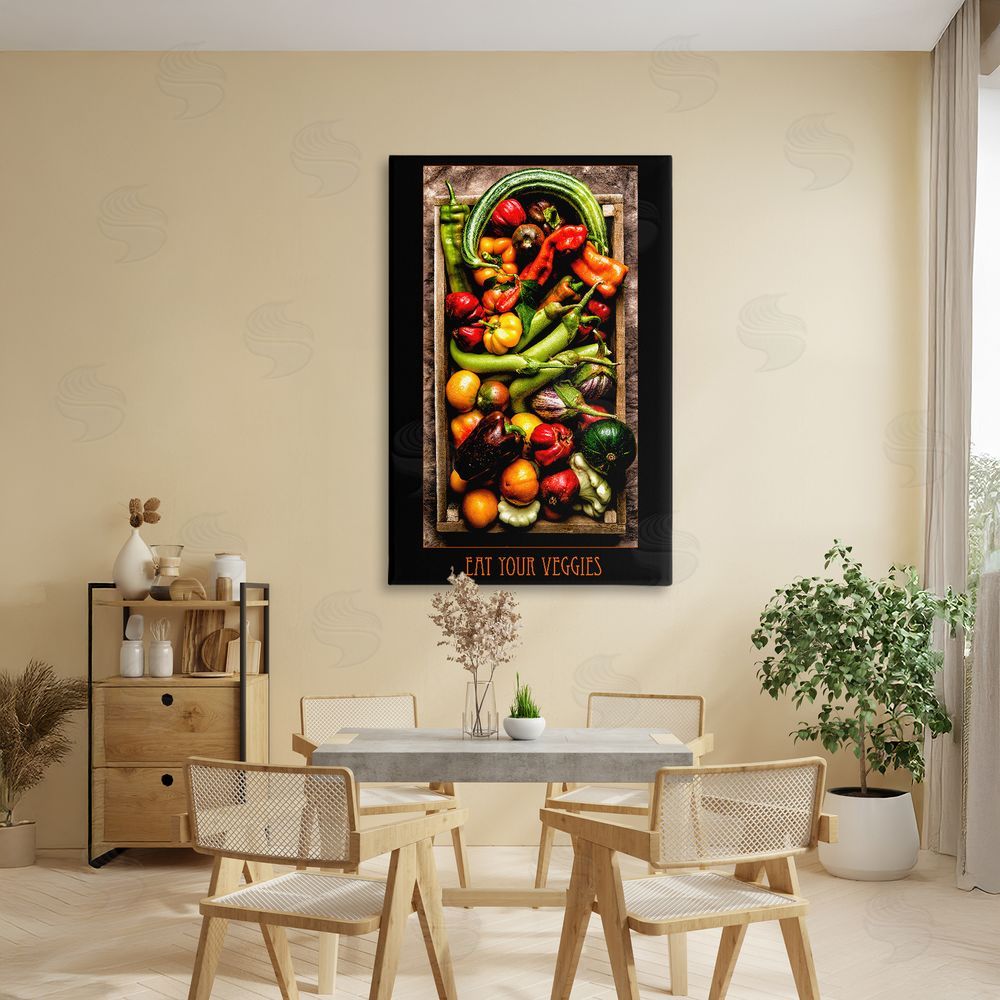 Carl Kravats Eat Your Veggies Vibrant Harvest Stretched Canvas Wall Art in Room