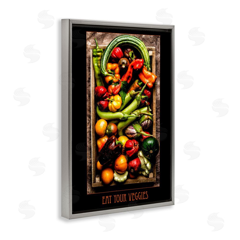 Carl Kravats Eat Your Veggies Vibrant Harvest Gray Floating Frame Canvas Wall Art Print