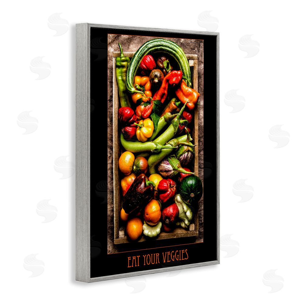 Carl Kravats Eat Your Veggies Vibrant Harvest Gray Framed Giclee Wall Art Print