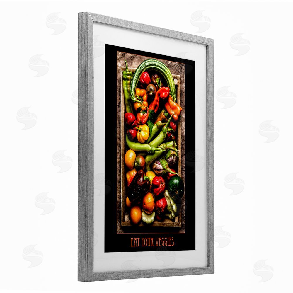 Carl Kravats Eat Your Veggies Vibrant Harvest Gray Framed Print Under Glass Wall Art
