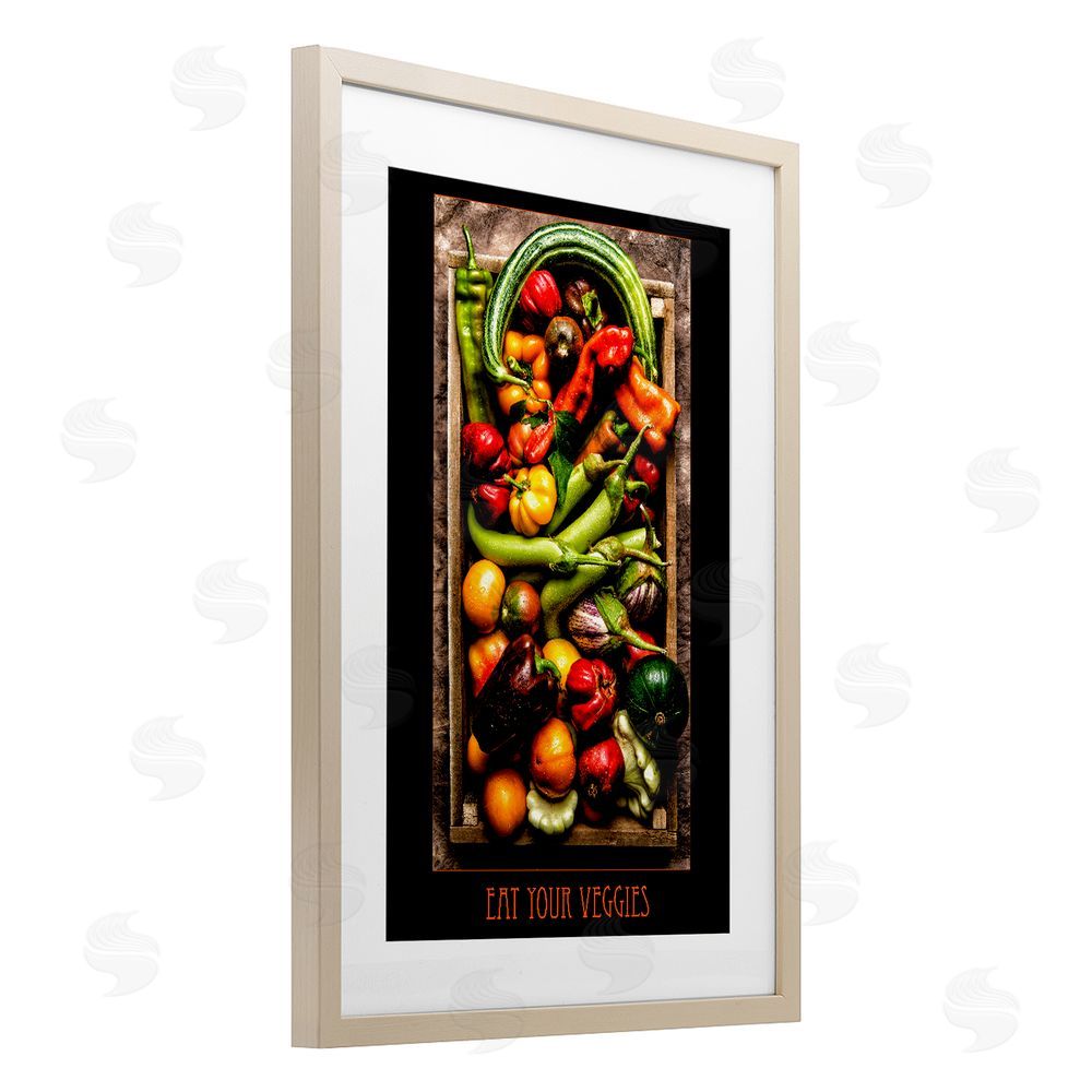 Carl Kravats Eat Your Veggies Vibrant Harvest Brown Framed Print Under Glass Wall Art