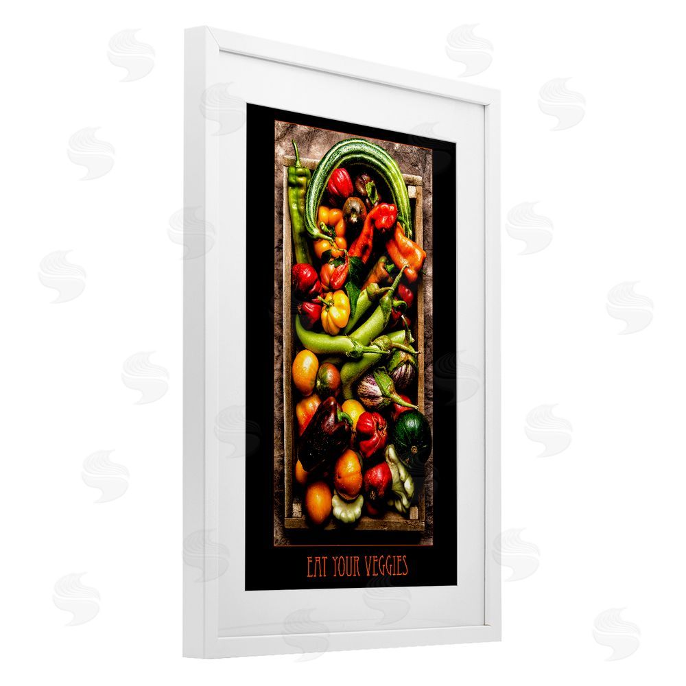 Carl Kravats Eat Your Veggies Vibrant Harvest White Framed Print Under Glass Wall Art