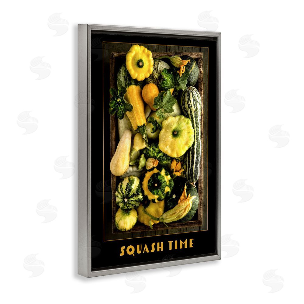Carl Kravats Squash Time Vibrant Vegetables Gray Floating Framed Canvas Wall Art Print