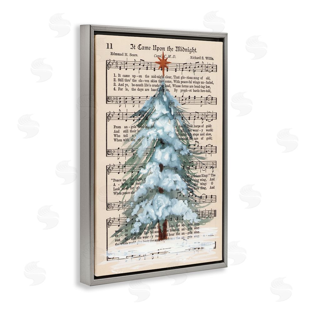 Cady Driver Christmas Tree & Sheet Music Gray Floating Frame Canvas Wall Art Print