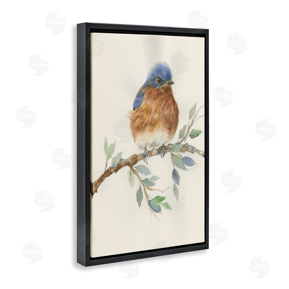 Cady Driver Songbird Perched on Branch Black Floating Framed Canvas Wall Art Print