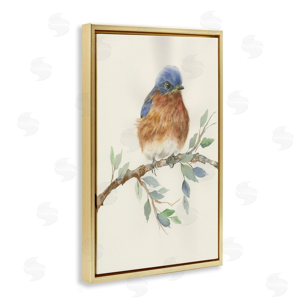 Cady Driver Songbird Perched on Branch Gold Floating Framed Canvas Wall Art Print