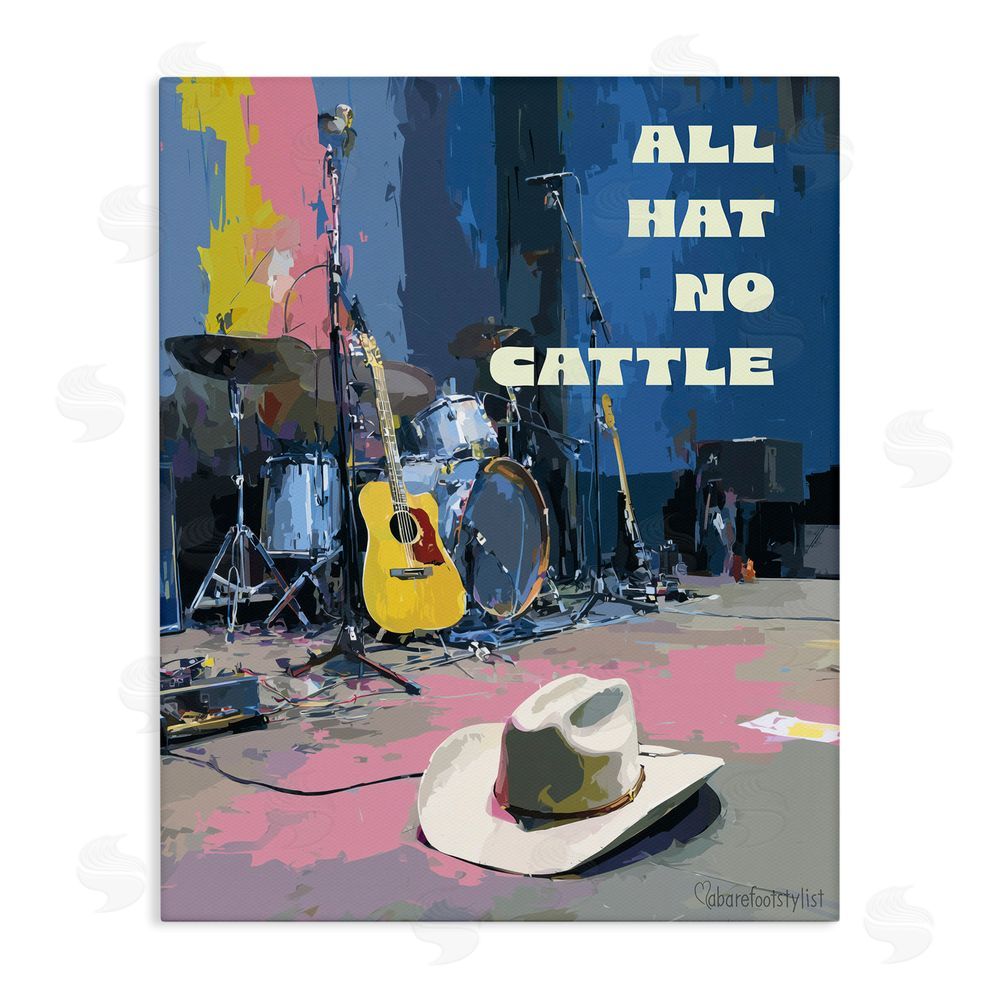 A Barefoot Stylist All Hat No Cattle Musician Stretched Canvas Wall Art Print