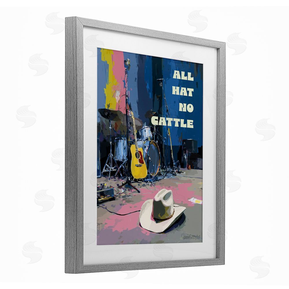 A Barefoot Stylist All Hat No Cattle Musician Gray Framed Print Under Glass Wall Art
