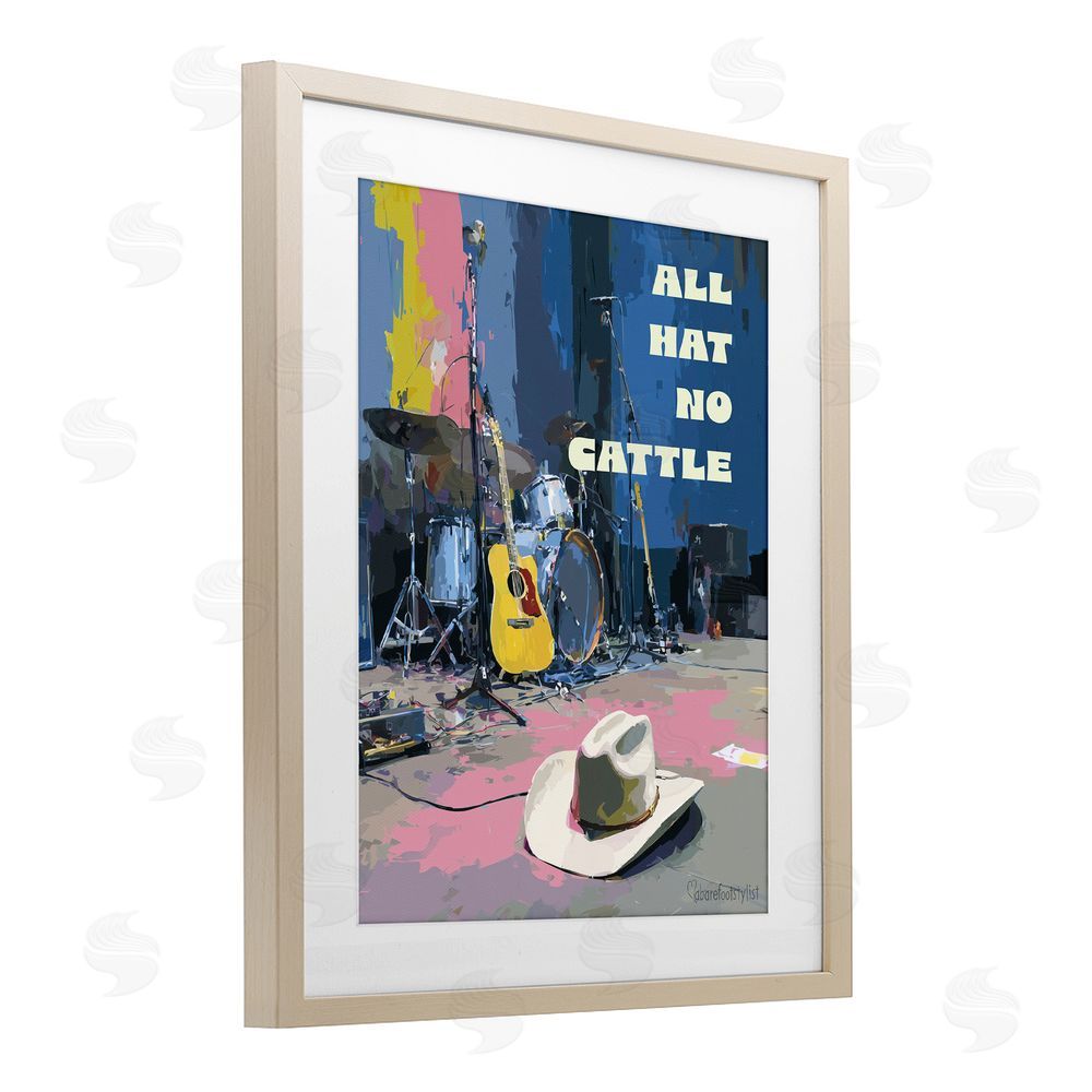 A Barefoot Stylist All Hat No Cattle Musician Brown Framed Print Under Glass Wall Art