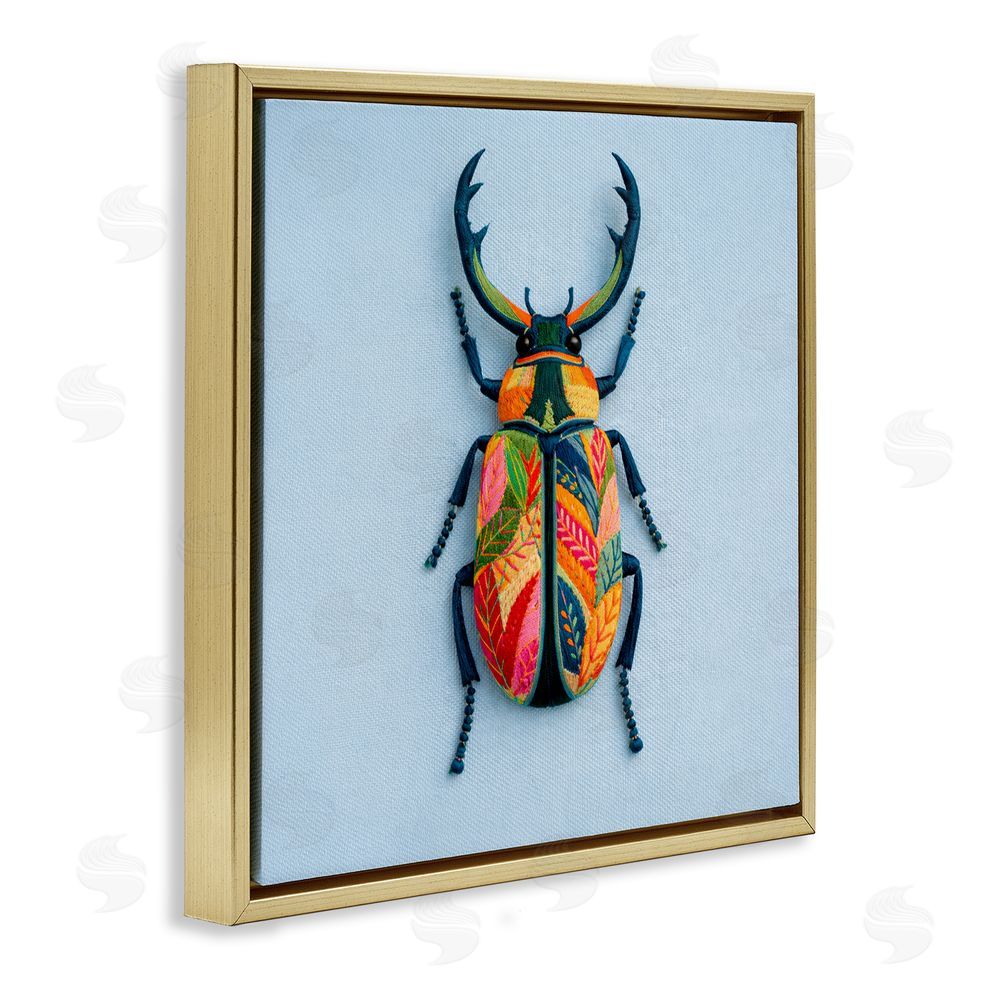 A Barefoot Stylist Beautiful Faux Embroidery Bug Gold Floating Frame Canvas Wall Art Print