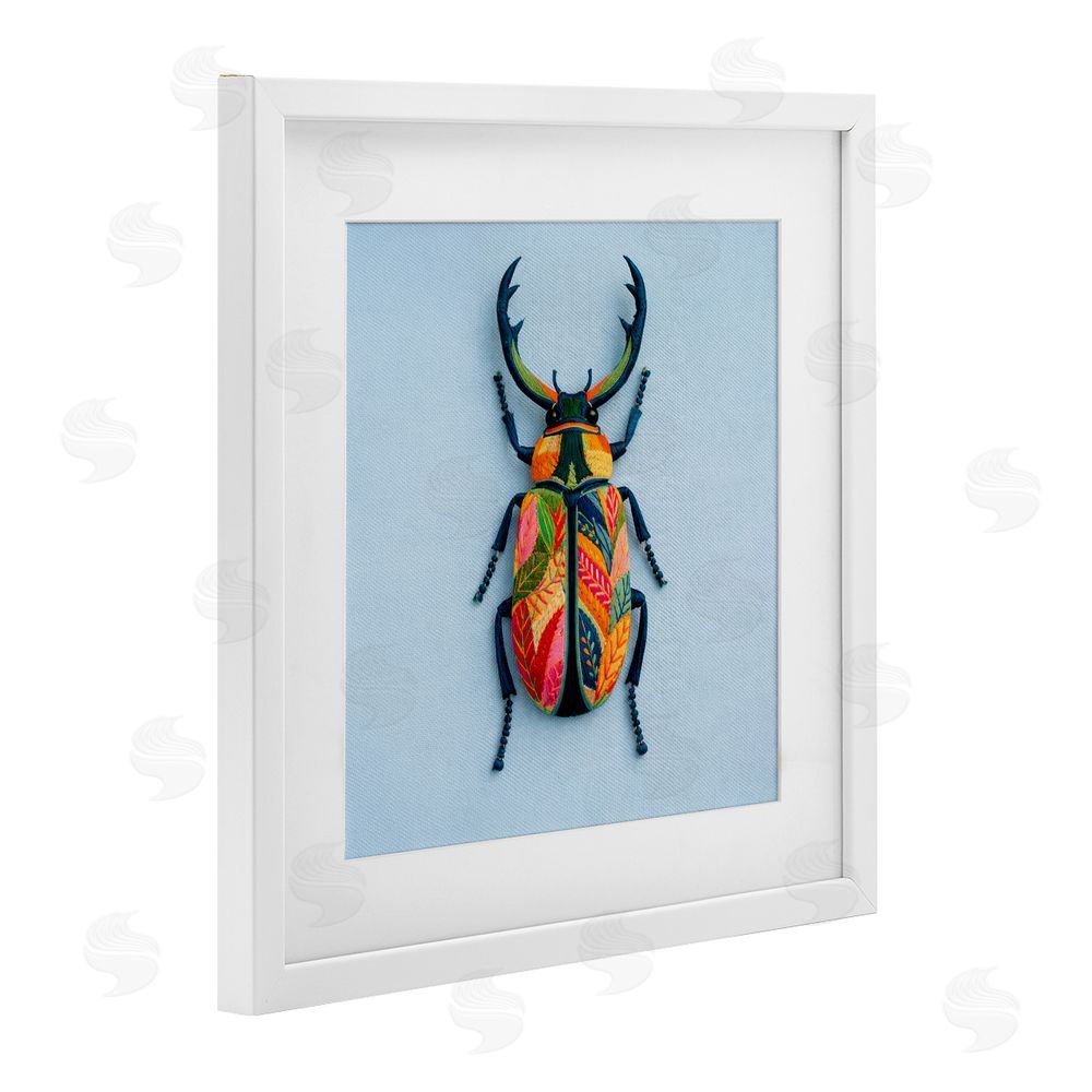 A Barefoot Stylist Beautiful Faux Embroidery Bug White Framed Print Under Glass Wall Art