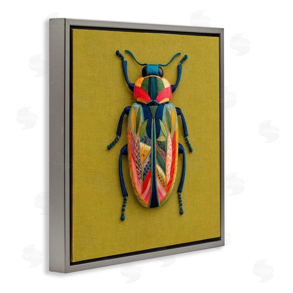 A Barefoot Stylist Beautiful Leaf Patterned Bug Wings Gray Floating Frame Canvas Wall Art Print