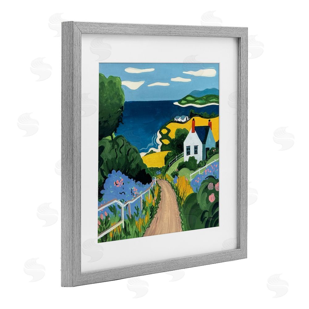 Morgan Birch Coastal Fields Over Seaside Gray Framed Print Under Glass Wall Art
