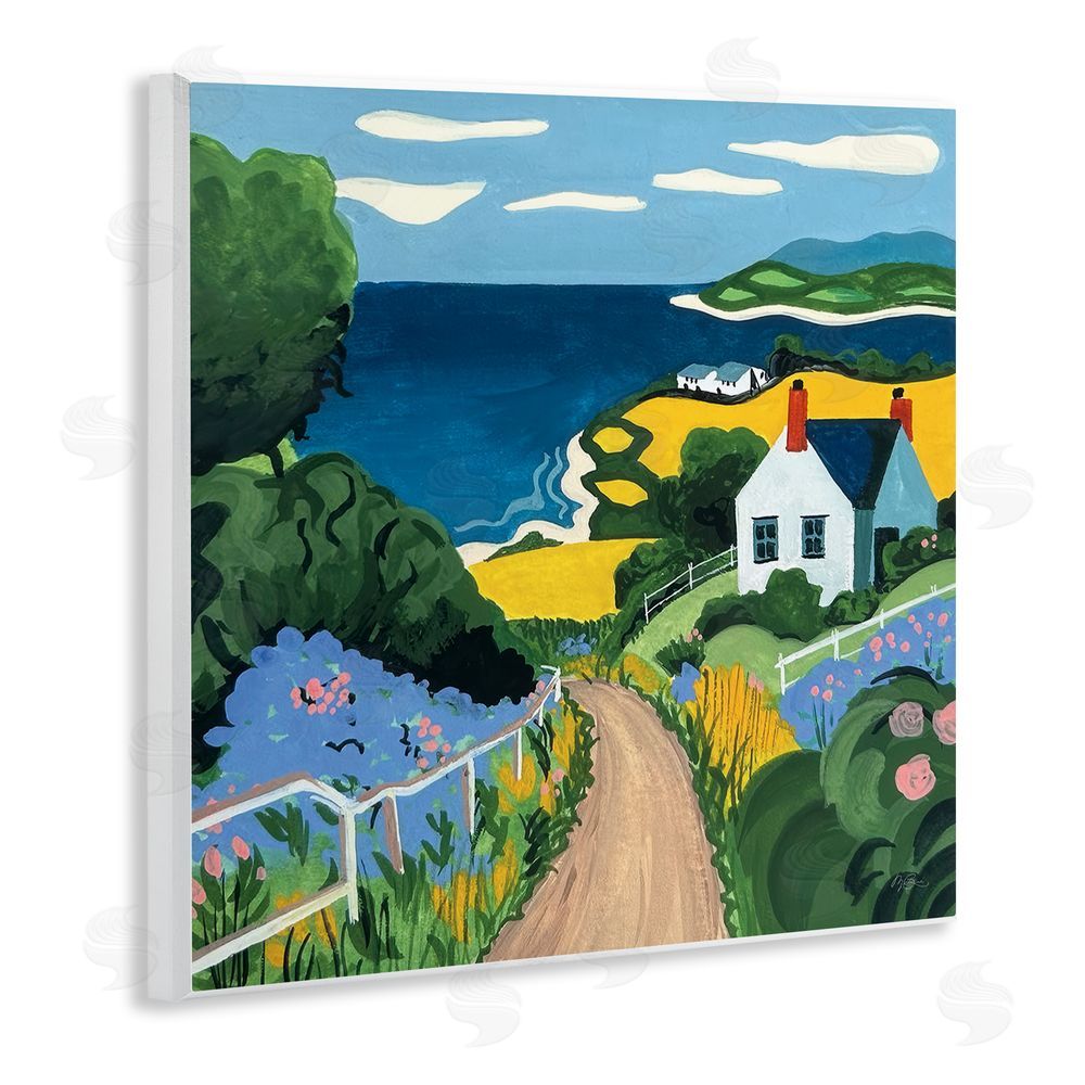 Morgan Birch Coastal Fields Over Seaside Wooden Wall Plaque Art Print