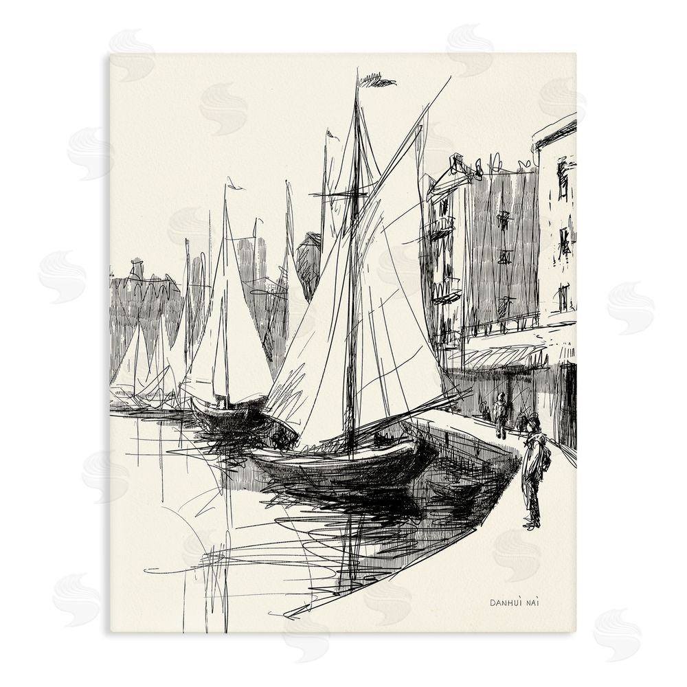 Danhui Nai Coastal Sketch Drawing Stretched Canvas Wall Art Print