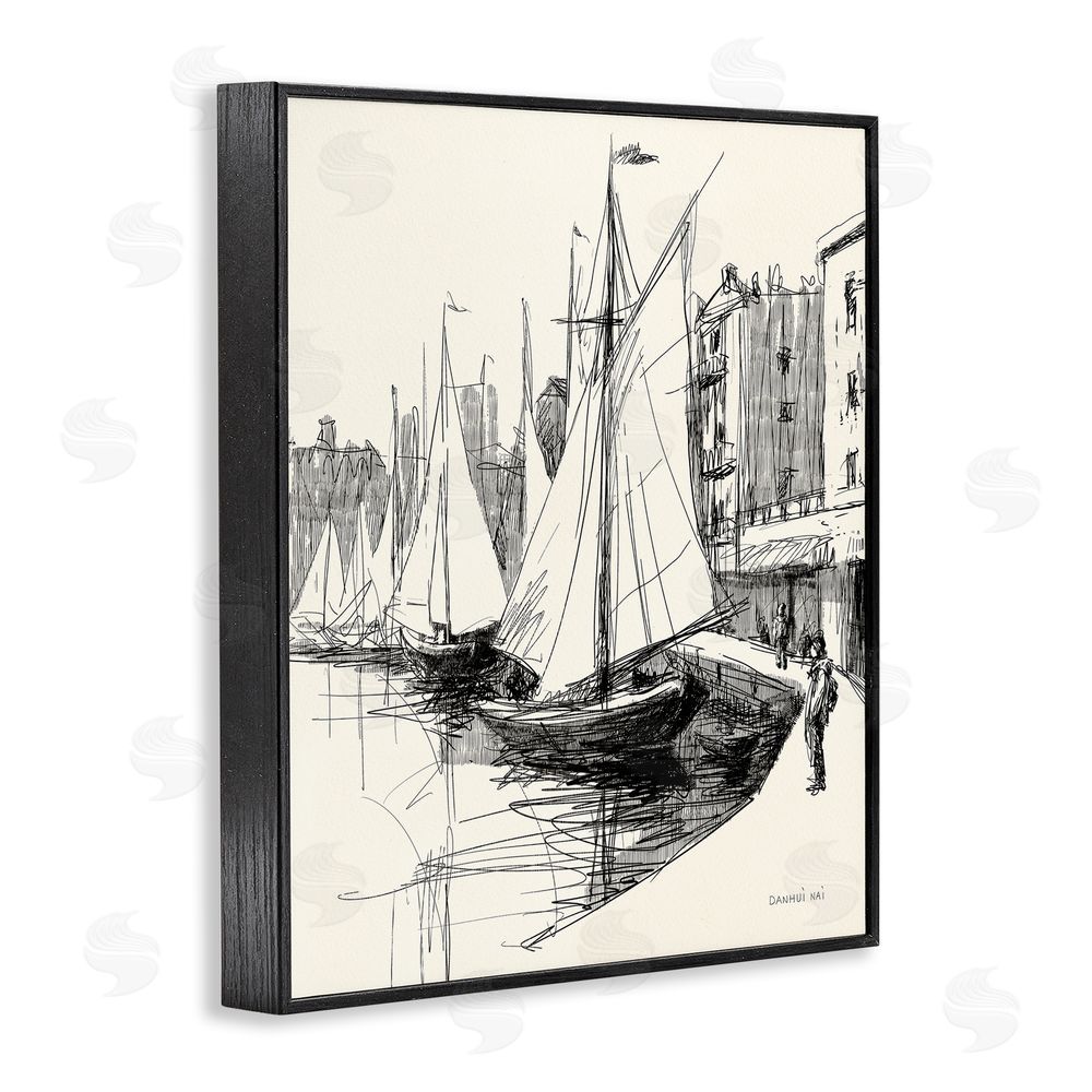 Danhui Nai Coastal Sketch Drawing Black Framed Giclee Wall Art Print