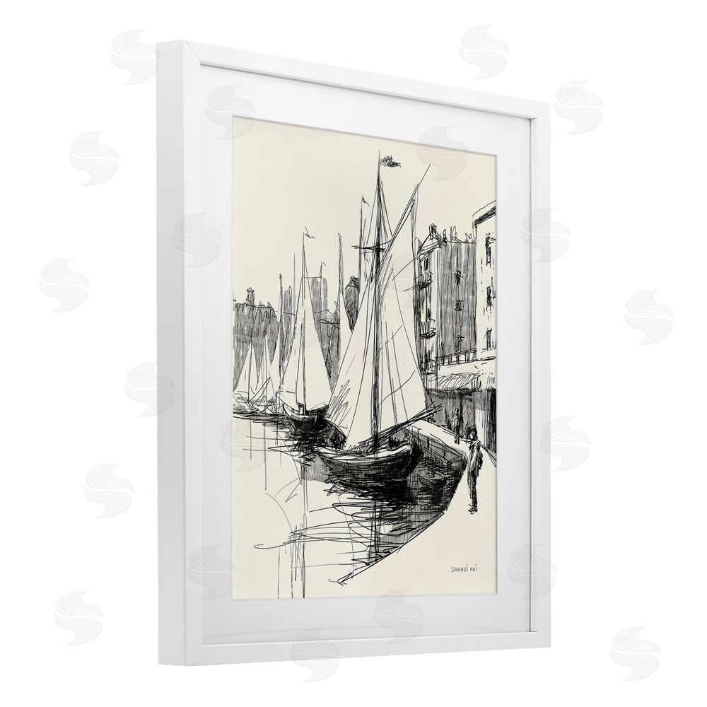 Danhui Nai Coastal Sketch Drawing White Framed Print Under Glass Wall Art