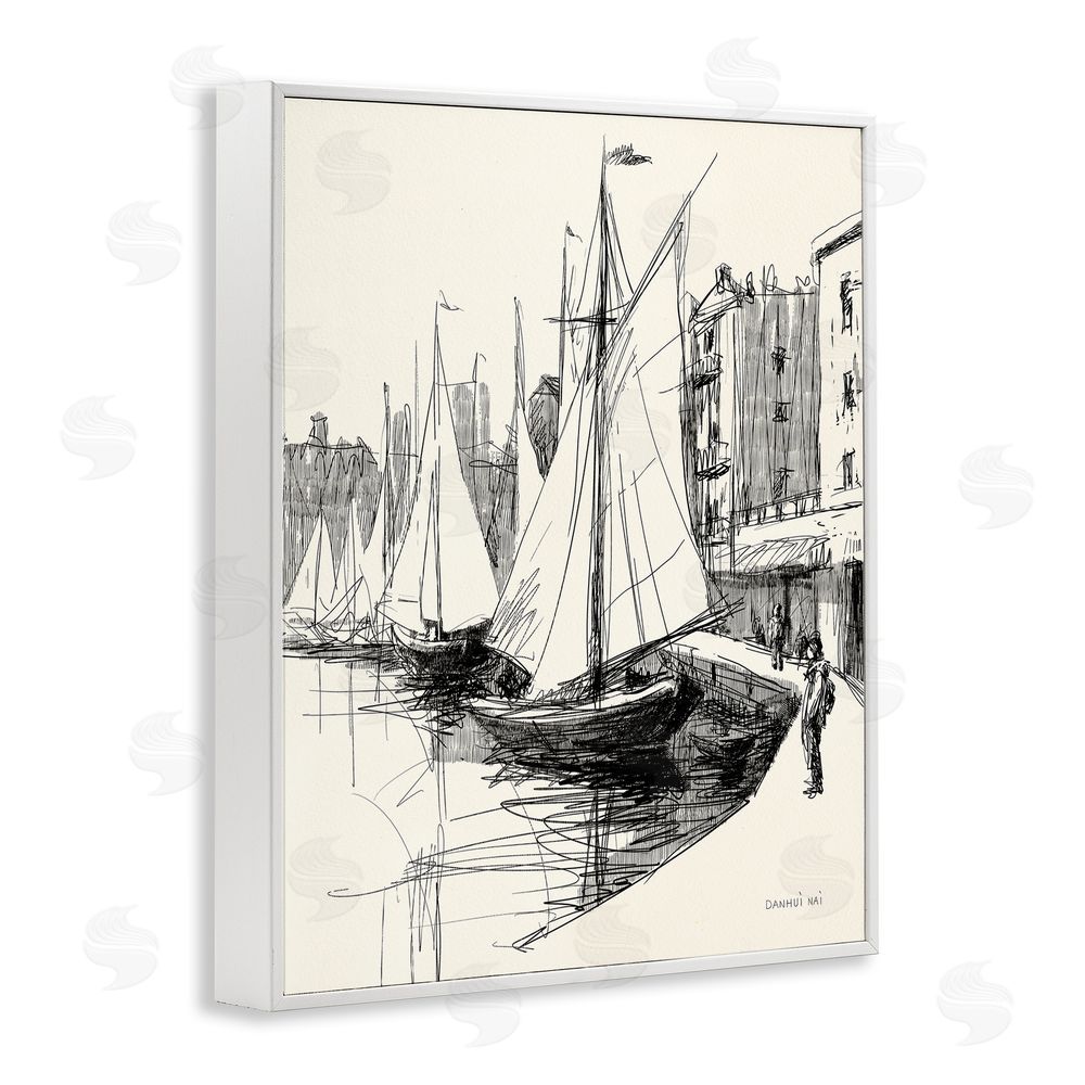 Danhui Nai Coastal Sketch Drawing White Framed Giclee Wall Art Print