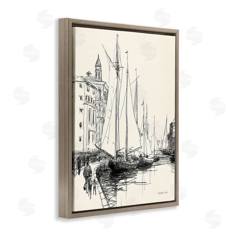 Danhui Nai Coastal Sketch with Sails Brown Floating Frame Canvas Wall Art Print