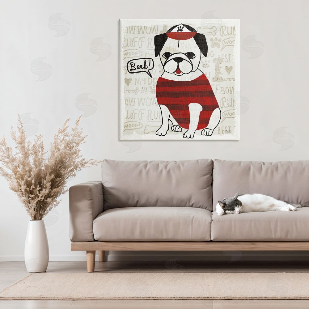 Michael Mullan Bark Puppy Love with Cap Stretched Canvas Wall Art in Room