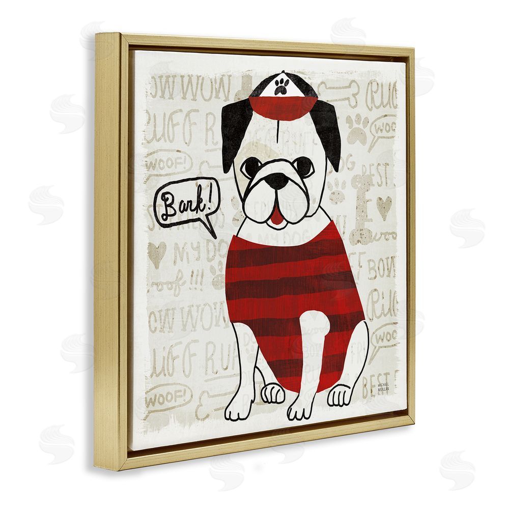 Michael Mullan Bark Puppy Love with Cap Gold Floating Frame Canvas Wall Art Print