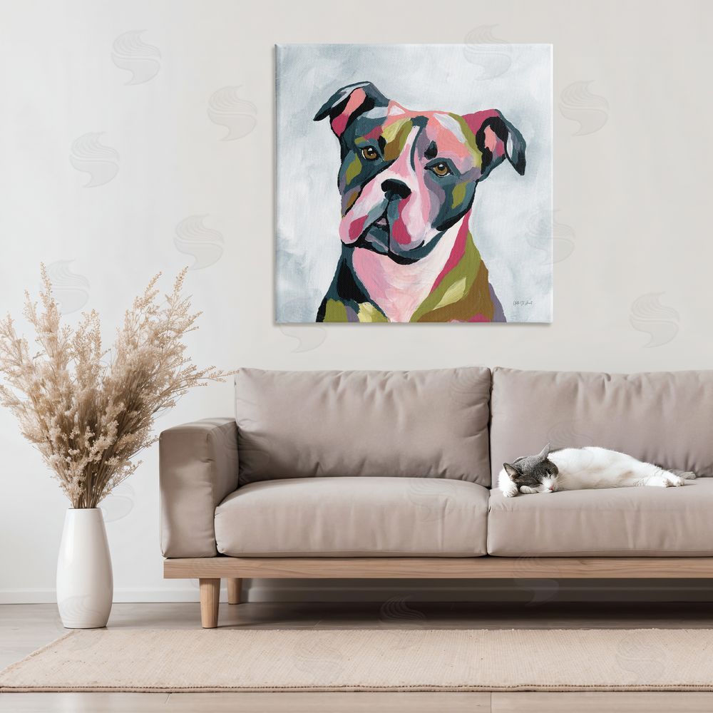 Yvette St. Amant Abstract Pitbull Portrait Stretched Canvas Wall Art in Room